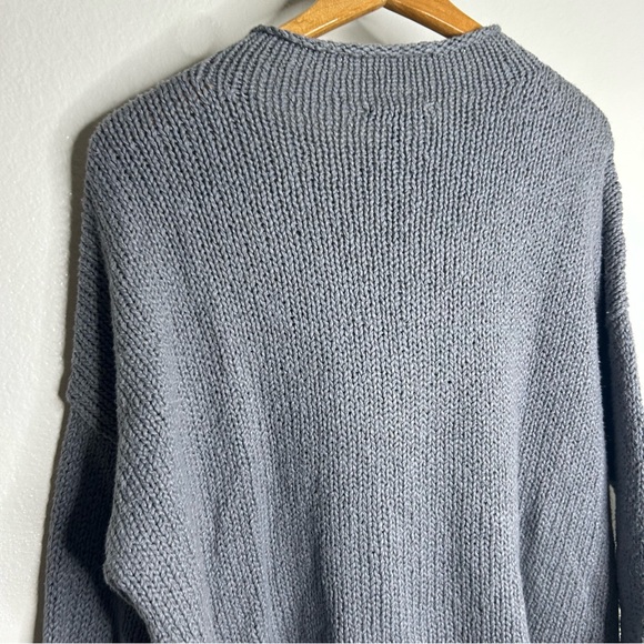 Eileen Fisher 100% Organic Cotton Thick Textured Knit Mock Neck Blue Sweater - Picture 13 of 16